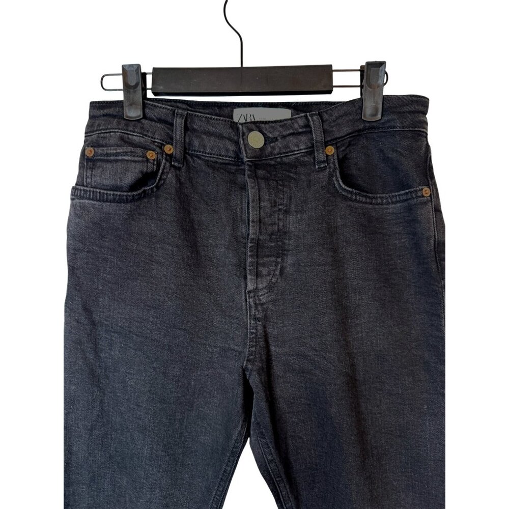 2/$30 ZARA Black Denim 6 The Dreed Flare Jeans Raw Hem & Button Fly - Picture 8 of 14
